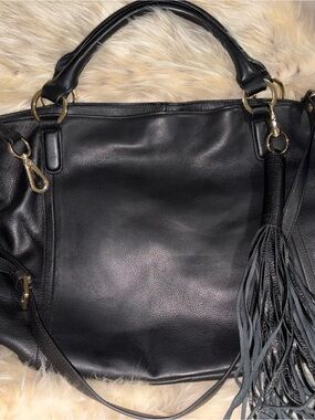 G.I.L.I. Black Leather Tote with Tassel Accent